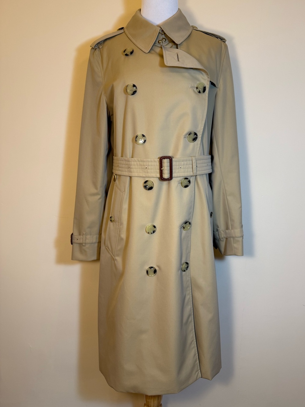 Burberry Kensington Long Trench Coat Classic NWT Honey Vintage Check US 10 UK12